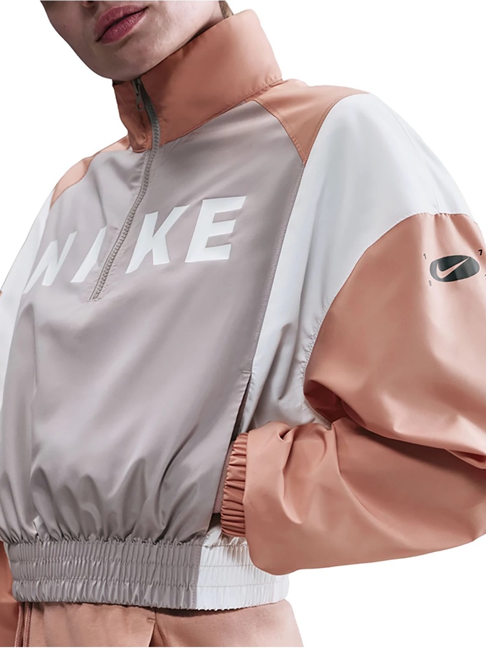 Nike Colorblock Cropped Half-Zip Jacket - Blush Pink & White